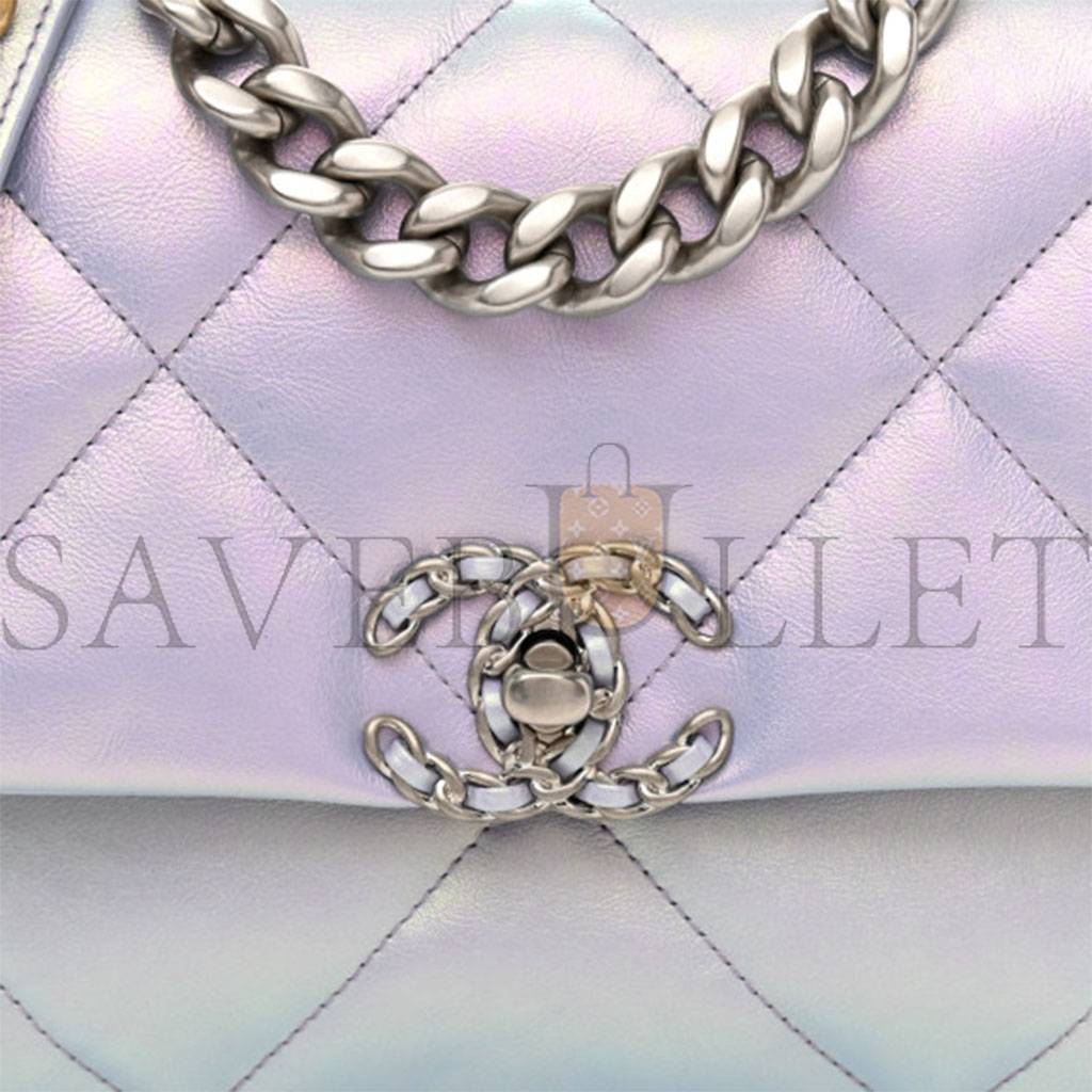 CHANEL IRIDESCENT CALFSKIN QUILTED MEDIUM CHANEL 19 FLAP LIGHT SILVER PURPLE BLUE AS1160 (26*17*8cm) CHANEL IRIDESCENT CALFSKIN QUILTED MEDIUM CHANEL 19 FLAP LIGHT SILVER PURPLE BLUE AS1160 (26*17*8cm)